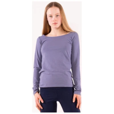YOIQI Langarmshirt mit weitem Halsausschnitt in hellblau