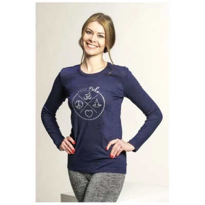 Yoga Damen Longsleeve "YogiLiebe" Blau-Silber