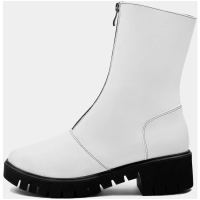 Zip Up Ankle Boots White Vegan Cactus Leather