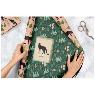 dabelino Veganes Geschenkpapier Set "Panther/tropisch" mit Grußkarte