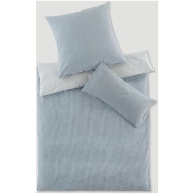 hessnatur Biber Wendebettwäsche-Set Streifen aus Bio-Baumwolle - blau - Größe 135x200 / 40x80 cm