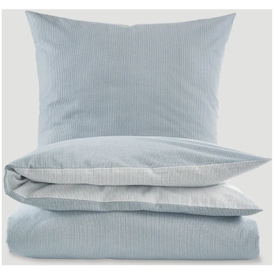hessnatur Biber Wendebettwäsche-Set Streifen aus Bio-Baumwolle - blau - Größe 135x200 / 40x80 cm