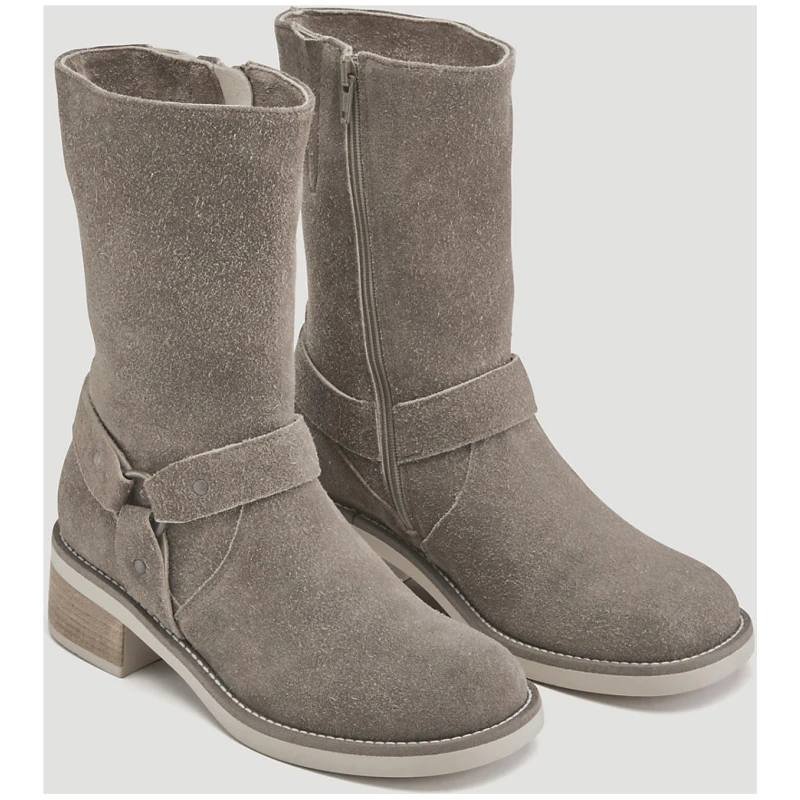 hessnatur Damen Biker Boots aus chromfrei gegerbtem Velours-Leder - grau - Größe 36