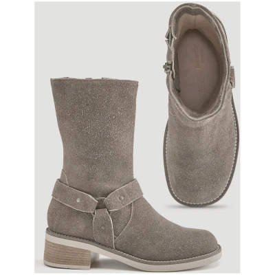 hessnatur Damen Biker Boots aus chromfrei gegerbtem Velours-Leder - grau - Größe 36