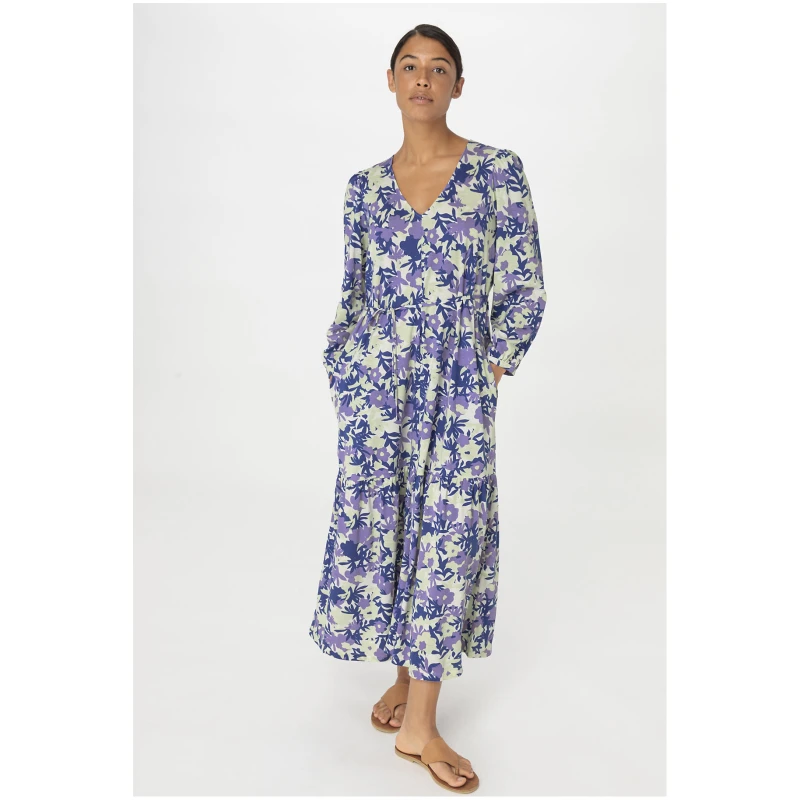 hessnatur Damen Jersey-Kleid Midi Relaxed aus Bio-Baumwolle - blau - Größe 34