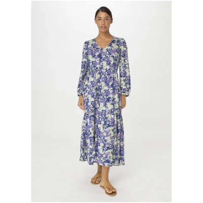 hessnatur Damen Jersey-Kleid Midi Relaxed aus Bio-Baumwolle - blau - Größe 34