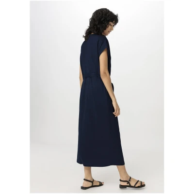 hessnatur Damen Jersey Kleid Midi Relaxed aus Leinen - blau - Größe L