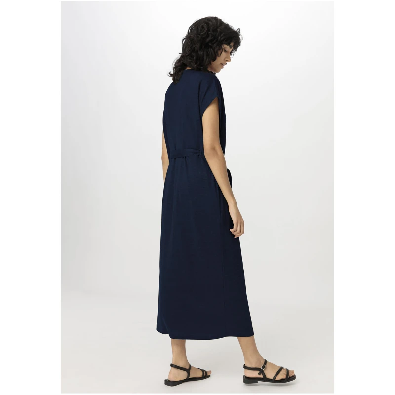 hessnatur Damen Jersey Kleid Midi Relaxed aus Leinen - blau - Größe L