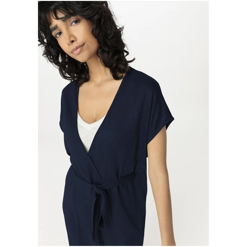 hessnatur Damen Jersey Kleid Midi Relaxed aus Leinen - blau - Größe L