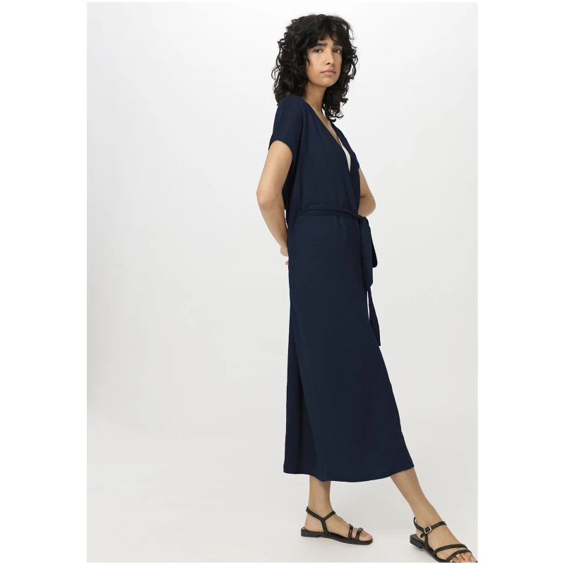 hessnatur Damen Jersey Kleid Midi Relaxed aus Leinen - blau - Größe L