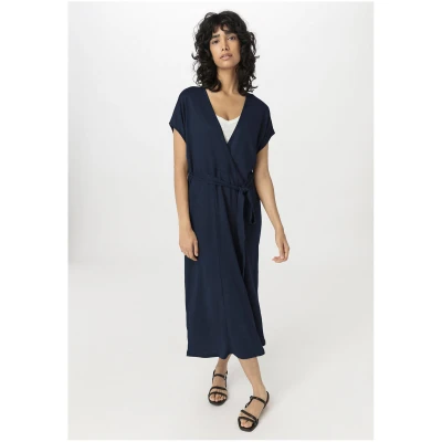 hessnatur Damen Jersey Kleid Midi Relaxed aus Leinen - blau - Größe L