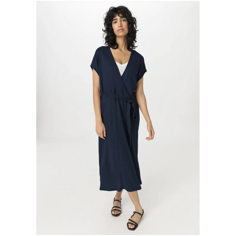 hessnatur Damen Jersey Kleid Midi Relaxed aus Leinen - blau - Größe L