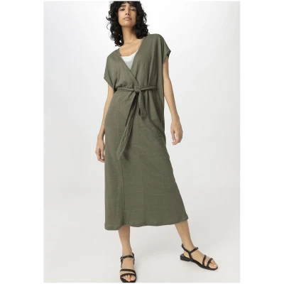 hessnatur Damen Jersey Kleid Midi Relaxed aus Leinen - grün - Größe L