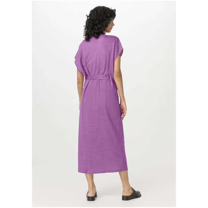hessnatur Damen Jersey Kleid Midi Relaxed aus Leinen - lila - Größe L