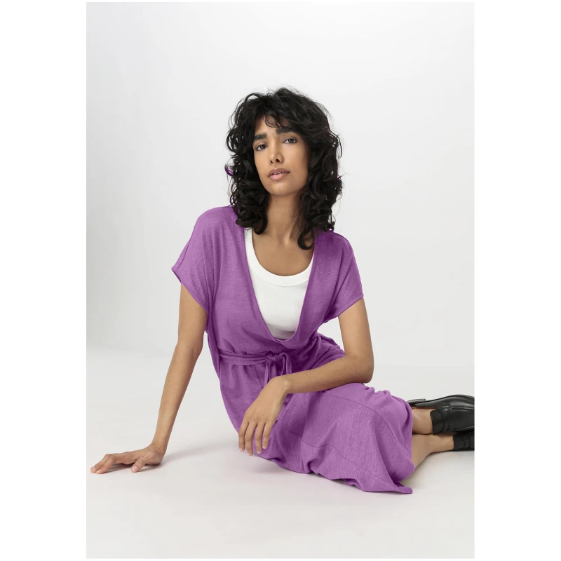 hessnatur Damen Jersey Kleid Midi Relaxed aus Leinen - lila - Größe L