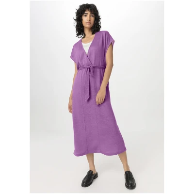 hessnatur Damen Jersey Kleid Midi Relaxed aus Leinen - lila - Größe L
