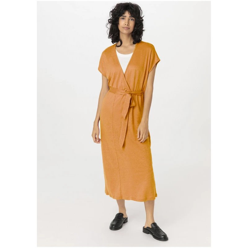 hessnatur Damen Jersey Kleid Midi Relaxed aus Leinen - orange - Größe L
