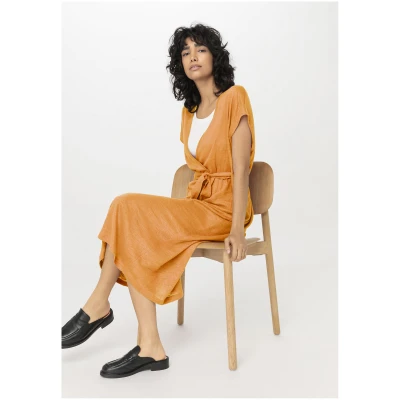 hessnatur Damen Jersey Kleid Midi Relaxed aus Leinen - orange - Größe L