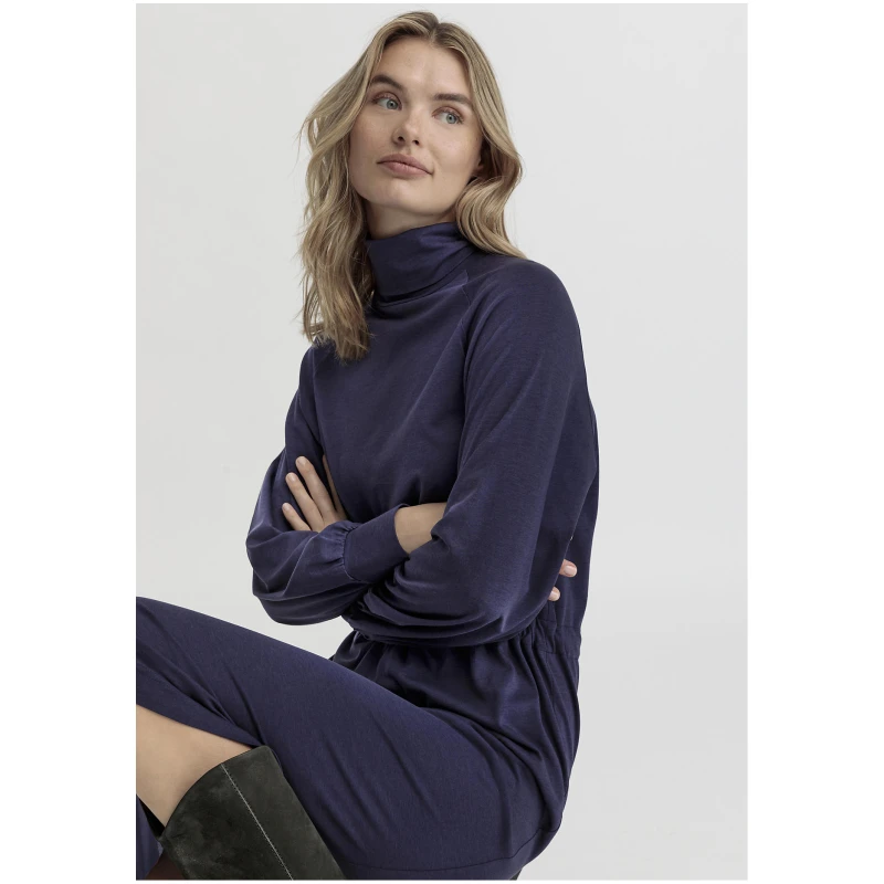 hessnatur Damen Jersey Kleid Midi Relaxed aus TENCEL™ Lyocell mit Bio-Baumwolle - blau - Größe 34