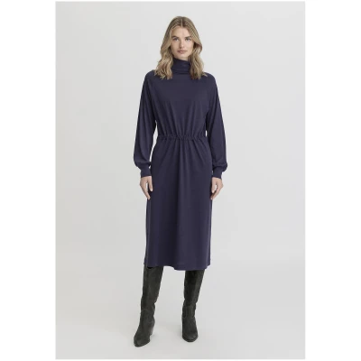 hessnatur Damen Jersey Kleid Midi Relaxed aus TENCEL™ Lyocell mit Bio-Baumwolle - blau - Größe 34