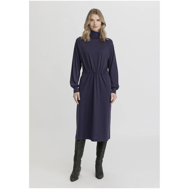 hessnatur Damen Jersey Kleid Midi Relaxed aus TENCEL™ Lyocell mit Bio-Baumwolle - blau - Größe 34