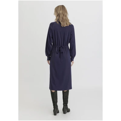 hessnatur Damen Jersey Kleid Midi Relaxed aus TENCEL™ Lyocell mit Bio-Baumwolle - blau - Größe 34