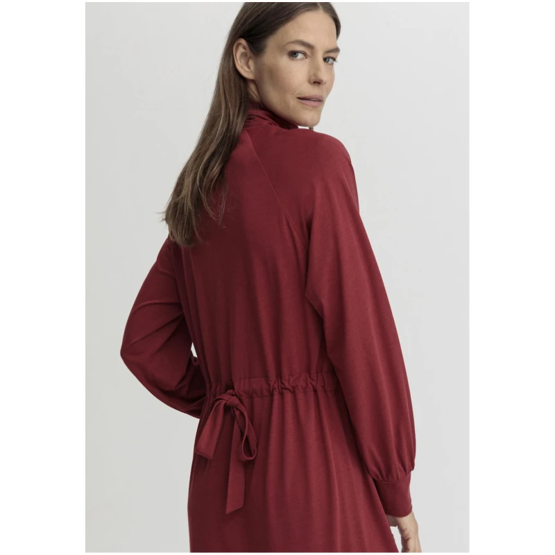 hessnatur Damen Jersey Kleid Midi Relaxed aus TENCEL™ Lyocell mit Bio-Baumwolle - rot - Größe 34
