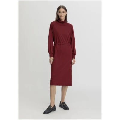 hessnatur Damen Jersey Kleid Midi Relaxed aus TENCEL™ Lyocell mit Bio-Baumwolle - rot - Größe 34