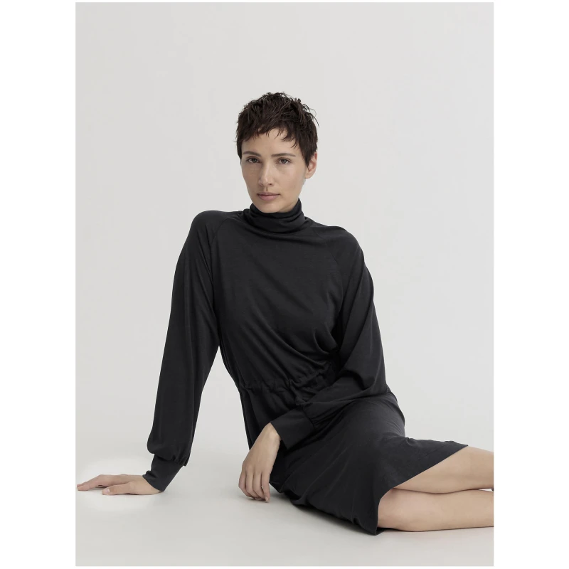 hessnatur Damen Jersey Kleid Midi Relaxed aus TENCEL™ Lyocell mit Bio-Baumwolle - schwarz - Größe 34