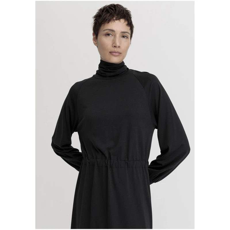 hessnatur Damen Jersey Kleid Midi Relaxed aus TENCEL™ Lyocell mit Bio-Baumwolle - schwarz - Größe 34