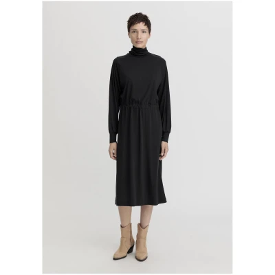 hessnatur Damen Jersey Kleid Midi Relaxed aus TENCEL™ Lyocell mit Bio-Baumwolle - schwarz - Größe 34
