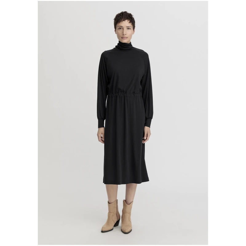 hessnatur Damen Jersey Kleid Midi Relaxed aus TENCEL™ Lyocell mit Bio-Baumwolle - schwarz - Größe 34
