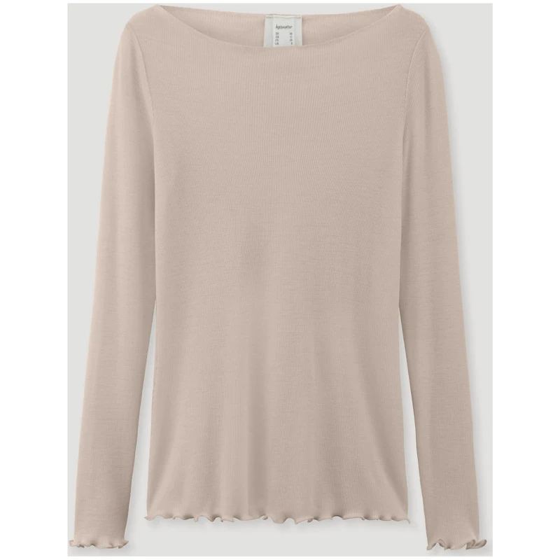 hessnatur Damen Longsleeve Fitted WARM TOUCH aus Bio-Merinowolle und TENCEL™ Lyocell - beige - Größe 34