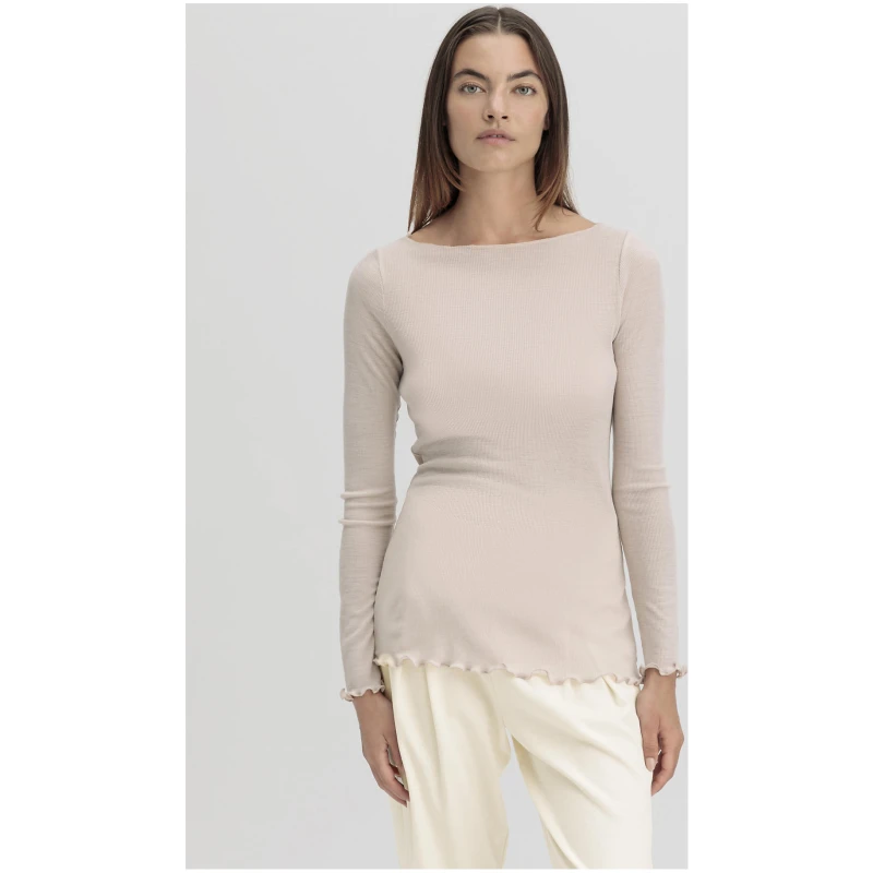 hessnatur Damen Longsleeve Fitted WARM TOUCH aus Bio-Merinowolle und TENCEL™ Lyocell - beige - Größe 34