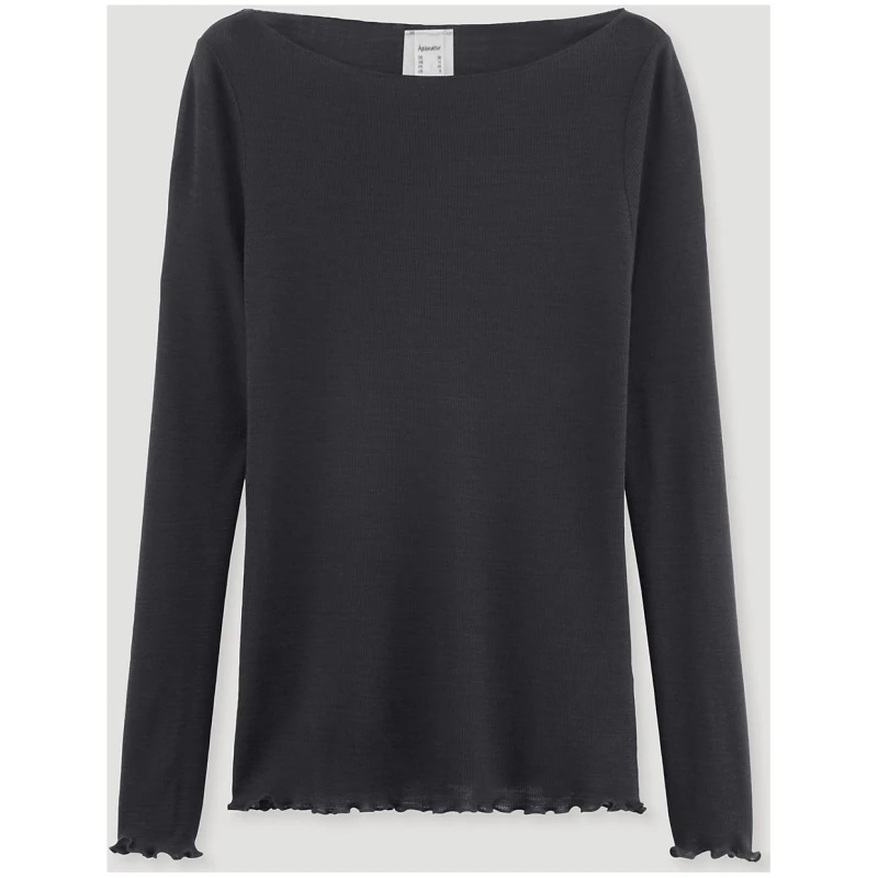 hessnatur Damen Longsleeve Fitted WARM TOUCH aus Bio-Merinowolle und TENCEL™ Lyocell - schwarz - Größe 34