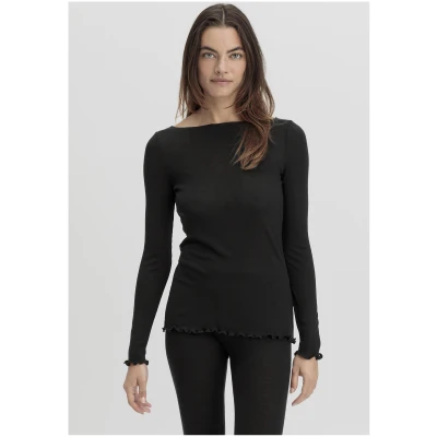 hessnatur Damen Longsleeve Fitted WARM TOUCH aus Bio-Merinowolle und TENCEL™ Lyocell - schwarz - Größe 34