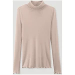 hessnatur Damen Longsleeve mit Rollkragen Fitted WARM TOUCH aus Bio-Merinowolle und TENCEL™ Lyocell - beige - Größe 34