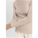 hessnatur Damen Longsleeve mit Rollkragen Fitted WARM TOUCH aus Bio-Merinowolle und TENCEL™ Lyocell - beige - Größe 34