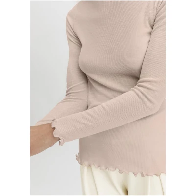 hessnatur Damen Longsleeve mit Rollkragen Fitted WARM TOUCH aus Bio-Merinowolle und TENCEL™ Lyocell - beige - Größe 34