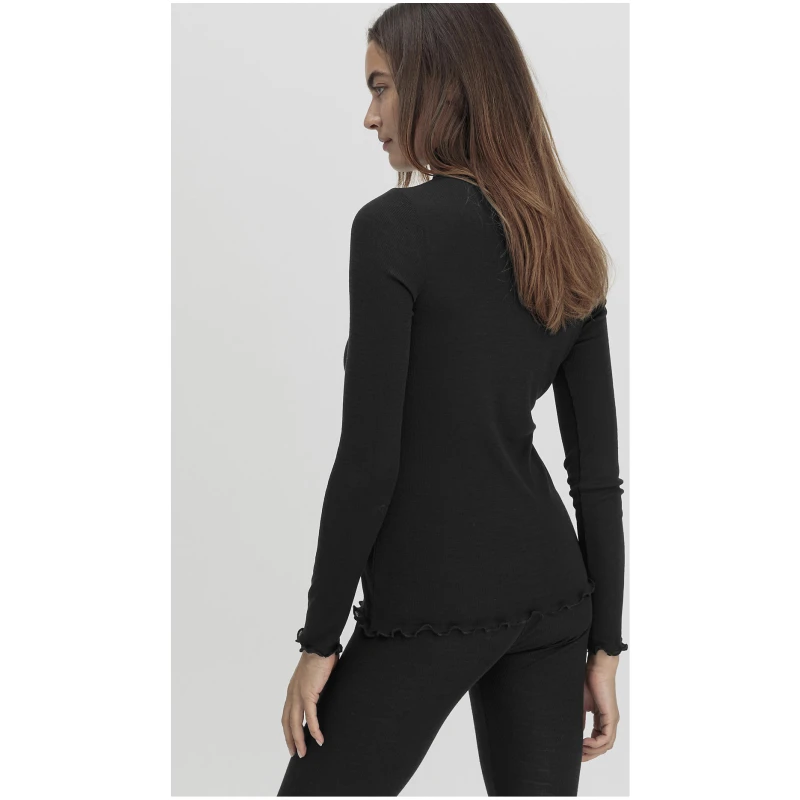 hessnatur Damen Longsleeve mit Rollkragen Fitted WARM TOUCH aus Bio-Merinowolle und TENCEL™ Lyocell - schwarz - Größe 34