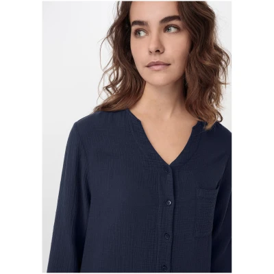 hessnatur Damen Musselin Nachthemd Relaxed PURE COMFORT aus Bio Baumwolle - blau - Größe 34