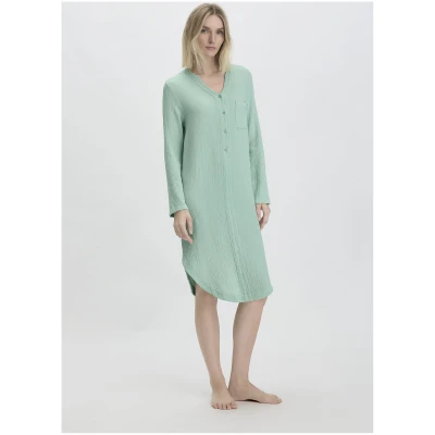 hessnatur Damen Musselin Nachthemd Relaxed PURE COMFORT aus Bio Baumwolle - grün - Größe 34