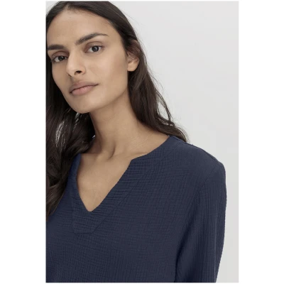 hessnatur Damen Musselin Nachthemd Relaxed PURE COMFORT - blau - Größe 34