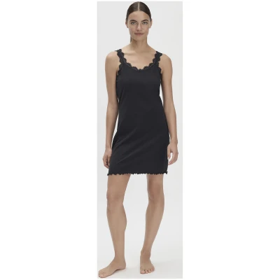 hessnatur Damen Nachthemd Fitted COTTON FEELING aus Bio-Baumwolle - schwarz - Größe 34