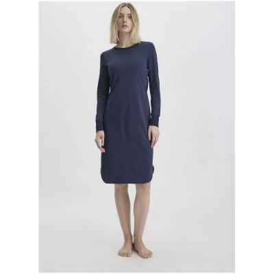 hessnatur Damen Nachthemd Relaxed PURE NATURE aus Bio-Baumwolle - blau - Größe 34
