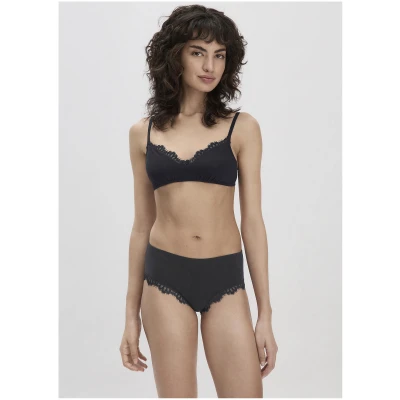 hessnatur Damen Panty Spitze Regular Cut COTTON FEEL aus Bio-Baumwolle - schwarz - Größe 34