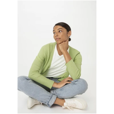 hessnatur Damen Rib Strickjacke Slim aus Bio-Baumwolle - grün - Größe 34