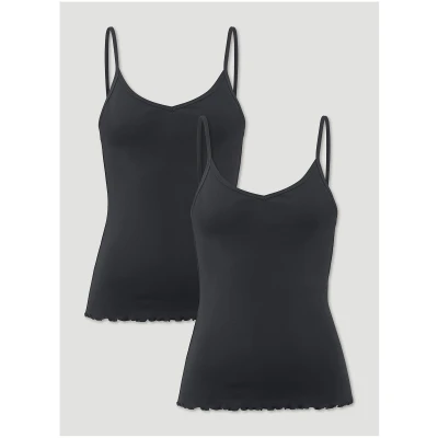 hessnatur Damen Spaghetti-Top V-Neck Fitted 2er-Set PURE NATURE aus Bio-Baumwolle - schwarz - Größe 34
