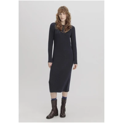 hessnatur Damen Strickkleid Midi Regular aus Bio-Baumwolle - blau - Größe L