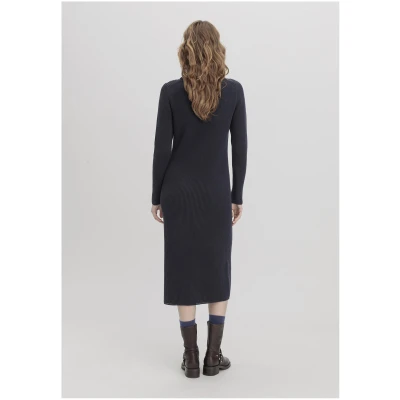 hessnatur Damen Strickkleid Midi Regular aus Bio-Baumwolle - blau - Größe L